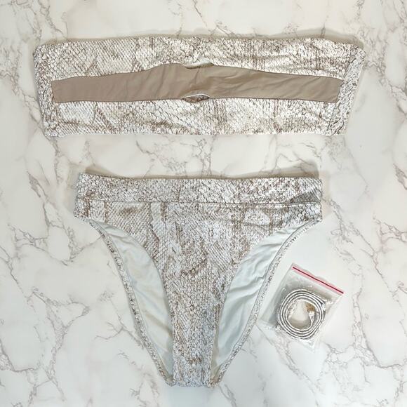 PilyQ Color Block Bandeau (D) and High Waist Cheeky Bikini Bottom (M) in Cobra - Picture 13 of 16